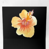 Waterverf Hibiscus Summer Tropical Yellow Oranje Drieluik Uitnodiging (Binnenzijde eerst)