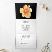 Waterverf Hibiscus Summer Tropical Yellow Oranje Drieluik Uitnodiging (Binnen)