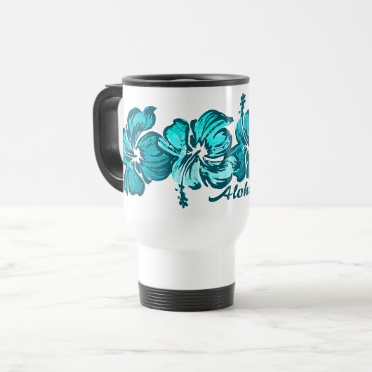 Waterverf Hibiscus Travel Mug Reisbeker (Voorkant links)