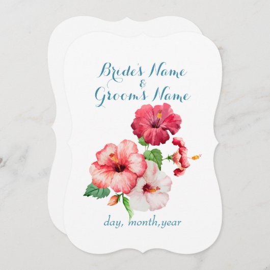 Waterverf Hibiscus Tropical Floral RSVP Kaart (Voorkant / Achterkant)