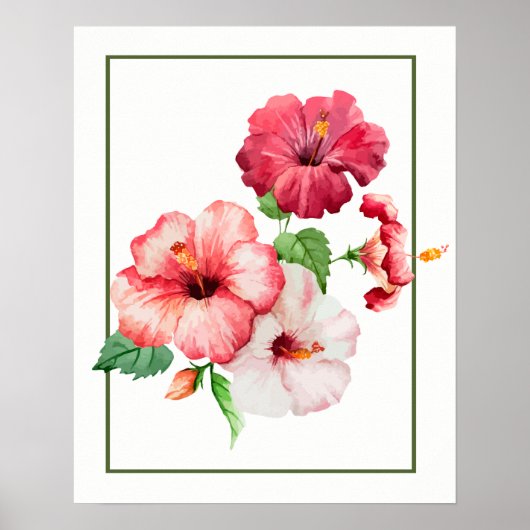 Waterverf Hibiscus Tropical Flowers Poster (Voorkant)