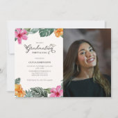 Waterverf Hibiscus Tropical Luau Afstuderen Foto Kaart (Voorkant)