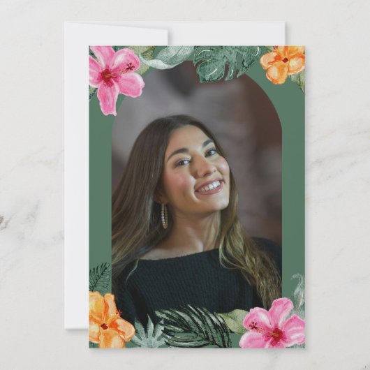 Waterverf Hibiscus Tropisch Afstuderen Foto Kaart (Achterkant)