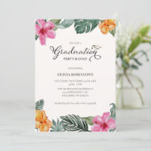 Waterverf Hibiscus Tropisch Afstuderen Kaart (Staand voorkant)