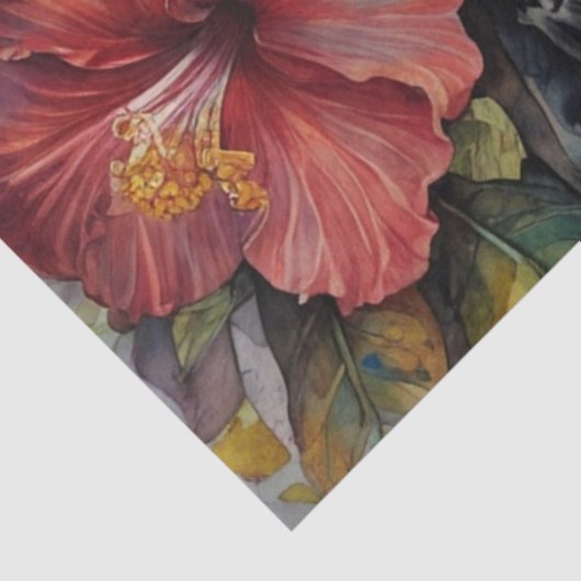 Waterverf Hibiscus Tropische Gothic Schedel Decoup Tissuepapier (Detail)