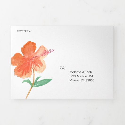 Waterverf Hibiscus Zomer Tropisch Sinaasappel Drieluik Uitnodiging (Cover)