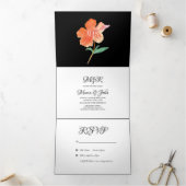 Waterverf Hibiscus Zomer Tropisch Sinaasappel Drieluik Uitnodiging (Binnen)