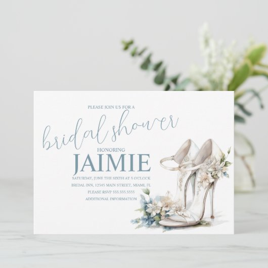 Waterverf Hiel Floral Vrijgezellenfeest Dusty Blue Kaart (Staand voorkant)