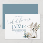 Waterverf Hiel Floral Vrijgezellenfeest Dusty Blue Kaart (Voorkant / Achterkant)