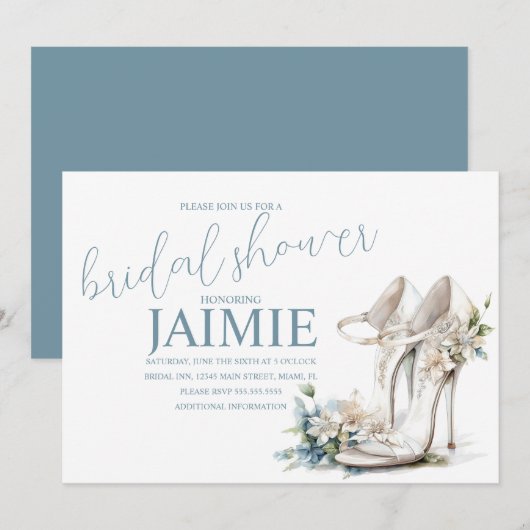 Waterverf Hiel Floral Vrijgezellenfeest Dusty Blue Kaart (Voorkant / Achterkant)