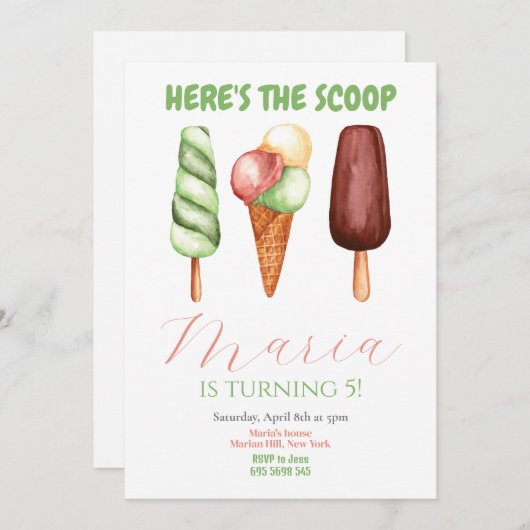 Waterverf Hier is de scoop Verjaardagsuitnodiging Kaart (Voorkant / Achterkant)