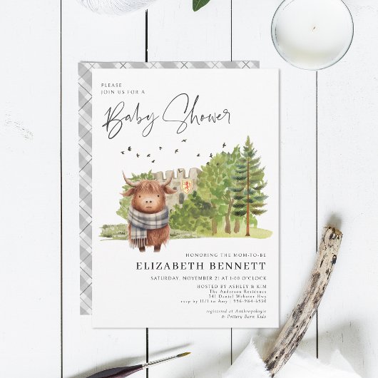 Waterverf Highland Koe Baby shower