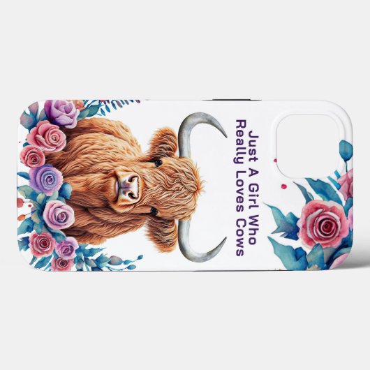 Waterverf Highland Koe Flowers Voeg tekst of naam  Case-Mate iPhone Case (Achterkant (horizontaal))
