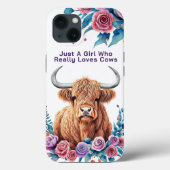 Waterverf Highland Koe Flowers Voeg tekst of naam  Case-Mate iPhone Case (Achterkant)