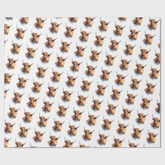Waterverf Highland Koe Pattern Cadeaupapier (Vlak)