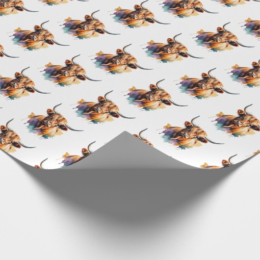 Waterverf Highland Koe Pattern Cadeaupapier (Hoek)
