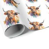 Waterverf Highland Koe Pattern Cadeaupapier (Rol Hoek)