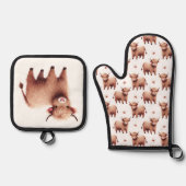 Waterverf Highland Koe Soft Pastel Ovenwant & Pannenlap Set (Voorkant)