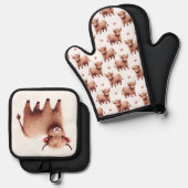 Waterverf Highland Koe Soft Pastel Ovenwant & Pannenlap Set (Voorkant / Achterkant)