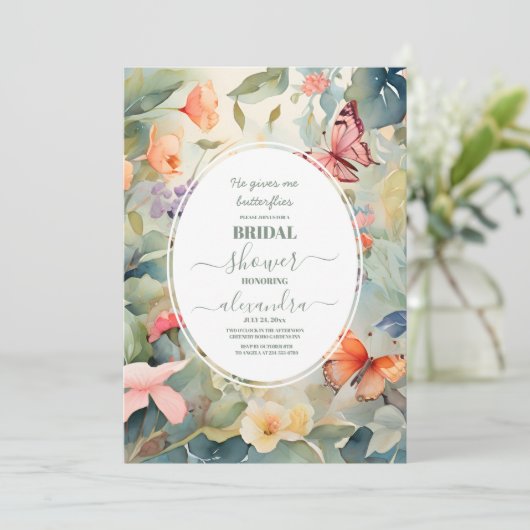 Waterverf Hij geeft me vlinders Vrijgezellenfeest Kaart (Staand voorkant)