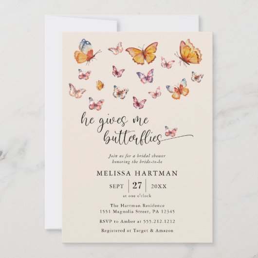 Waterverf Hij geeft me vlinders Vrijgezellenfeest Kaart (Voorkant)