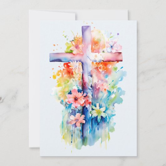 Waterverf Hij is Risen Religieus Pasen Floral Kaart (Achterkant)