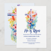 Waterverf Hij is Risen Religieus Pasen Floral Kaart (Voorkant / Achterkant)