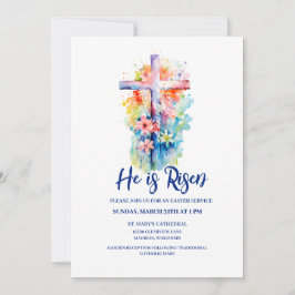 Waterverf Hij is Risen Religieus Pasen Floral Kaart