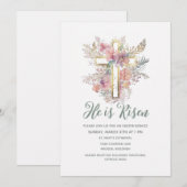 Waterverf Hij is Risen Religieus Pasen Floral Kaart (Voorkant / Achterkant)