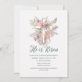 Waterverf Hij is Risen Religieus Pasen Floral Kaart