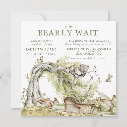 Waterverf Hij of zij Beer Genderonderzoek Uitnodig Kaart (Voorkant)