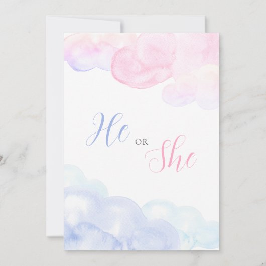 Waterverf hij of zij gender reveal party kaart (Achterkant)