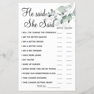 Waterverf Hij zei dat ze een douchespelkaart zei Flyer