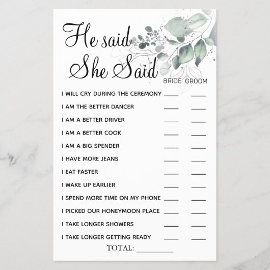 Waterverf Hij zei dat ze een douchespelkaart zei Flyer (Voorkant)