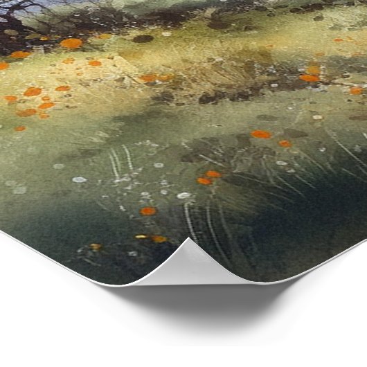 Waterverf hilltop meadow windend pad blauw hemel poster (Hoek)