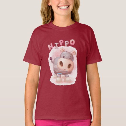 waterverf-hippo-poster-merchandising t-shirt (Voorkant)