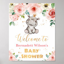 Waterverf Hippo Princess Baby shower Welkom