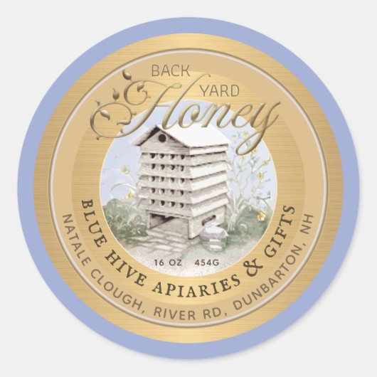 Waterverf Hive Metallic Gold Backyard Honey Label (Voorkant)