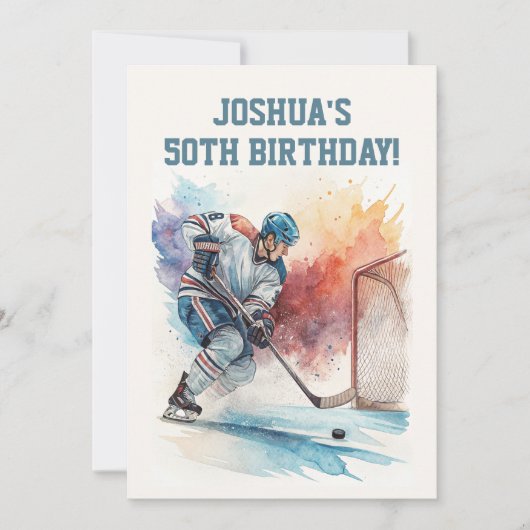 Waterverf hockeyer sportfan verjaardag kaart (Voorkant)
