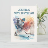 Waterverf hockeyer sportfan verjaardag kaart (Staand voorkant)