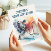 Waterverf hockeyer sportfan verjaardag kaart