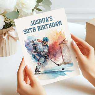 Waterverf hockeyer sportfan verjaardag kaart