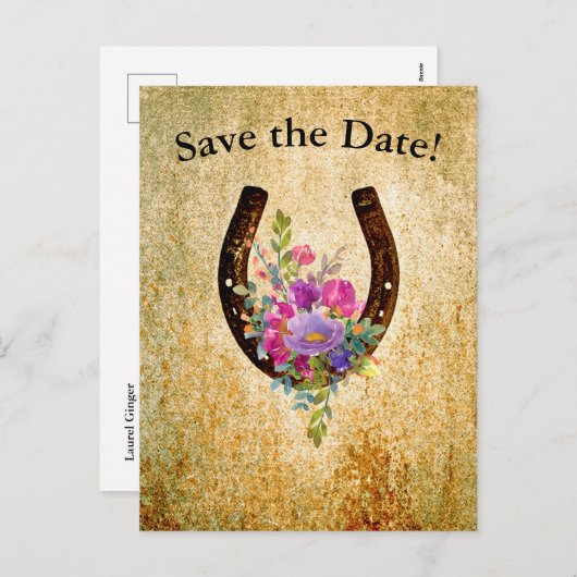 Waterverf hoefijzer gepersonaliseerd Save the Date Feestdagenkaart (Voorkant / Achterkant)