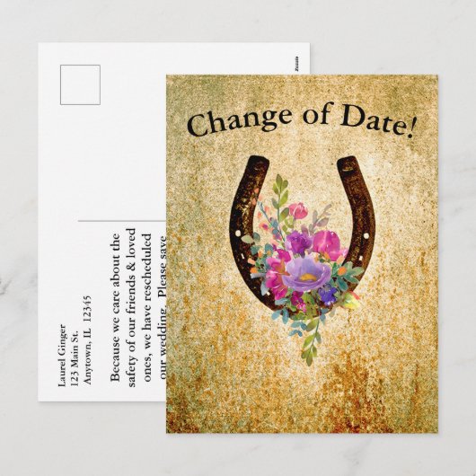 Waterverf hoefijzer gepersonaliseerde wijziging va feestdagenkaart (Voorkant / Achterkant)