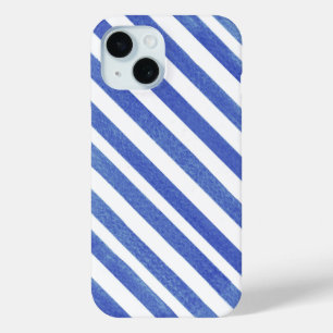 Waterverf hoekige blauw-witte strepen iPhone 15 case