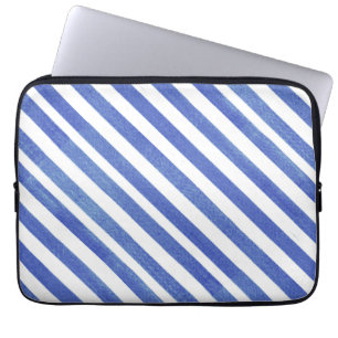 Waterverf hoekige blauw-witte strepen laptop sleeve