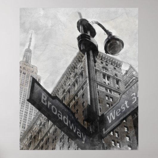 Waterverf Hoekteken Broadway Poster (Voorkant)