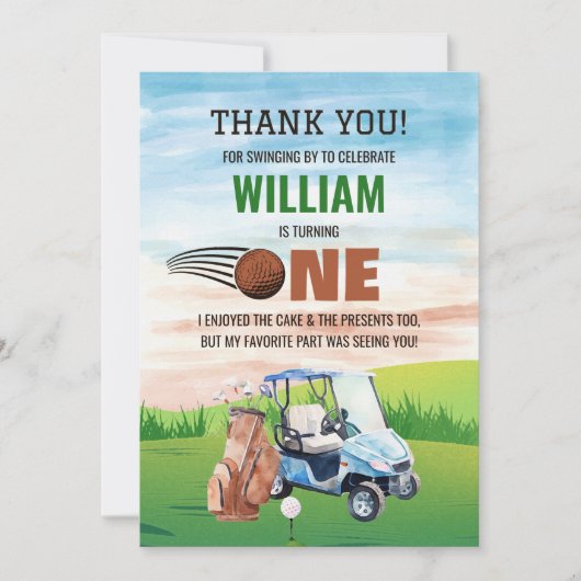 Waterverf Hole in One Golf 1e verjaardag Bedankkaart (Voorkant)