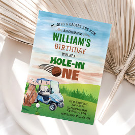 Waterverf Hole in One Golf 1e verjaardag Kaart