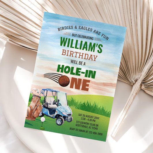 Waterverf Hole in One Golf 1e verjaardag Kaart